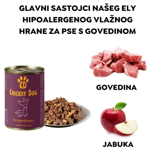 Ely hipoalergena mokra hrana za pse s govedinom (bez pšeničnog glutena i piletine mesa, premium formula) – 410 g - Slika 2
