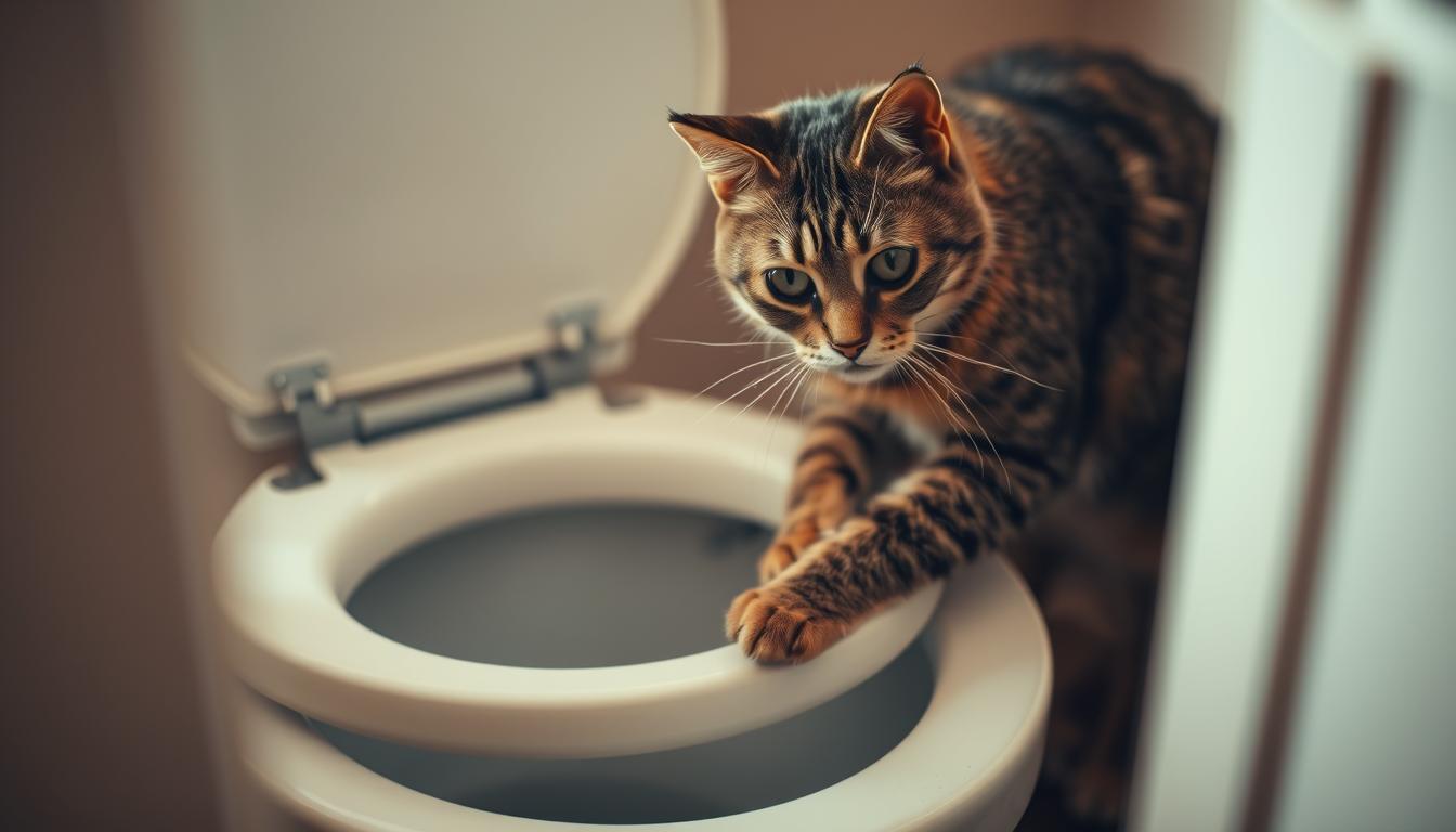mačka hoda oko wc-a
