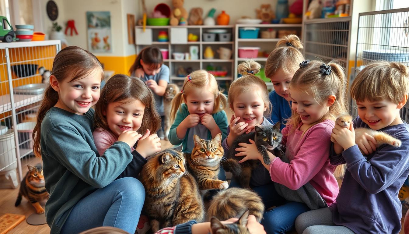 djeca pomažu mačkama u skloništu
