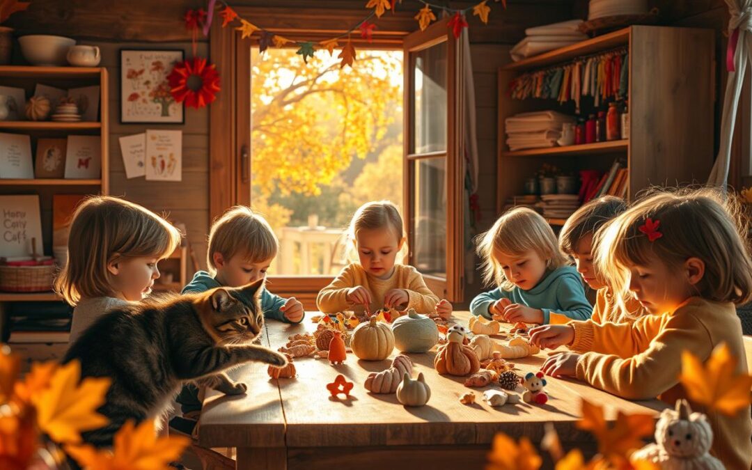 Jesenske rukotvorine s mačkom i djecom – ideje