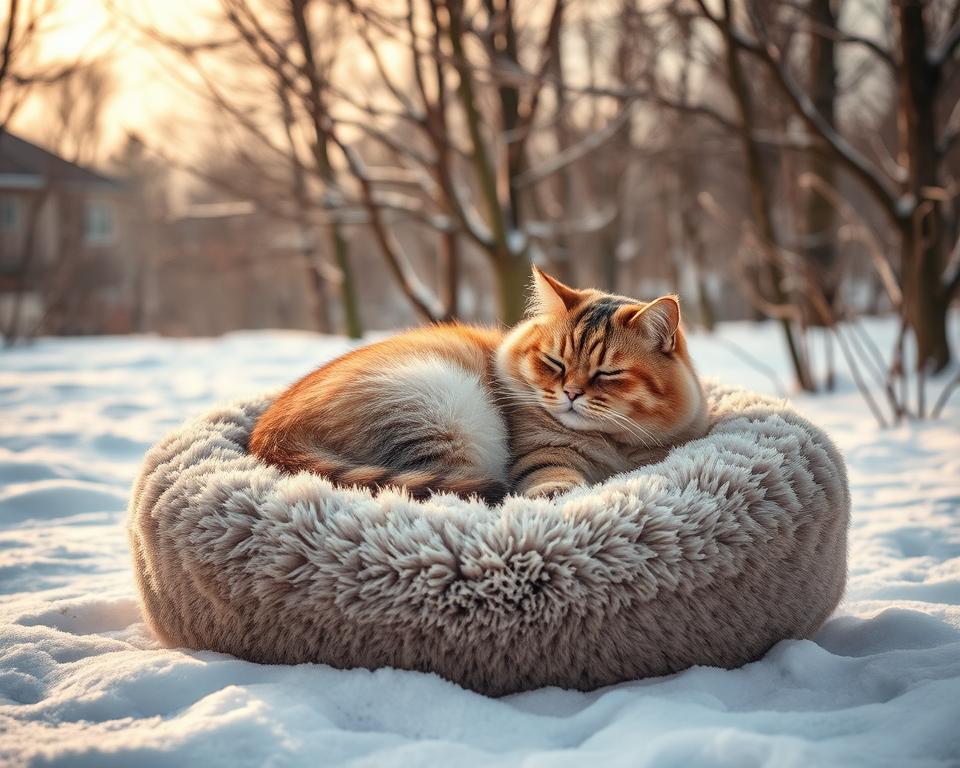 Debeli ležaj za mačku zimi