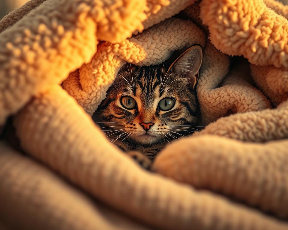 Macka-se-skriva-pod-dekom-zimi Mačka se skriva pod dekom zimi