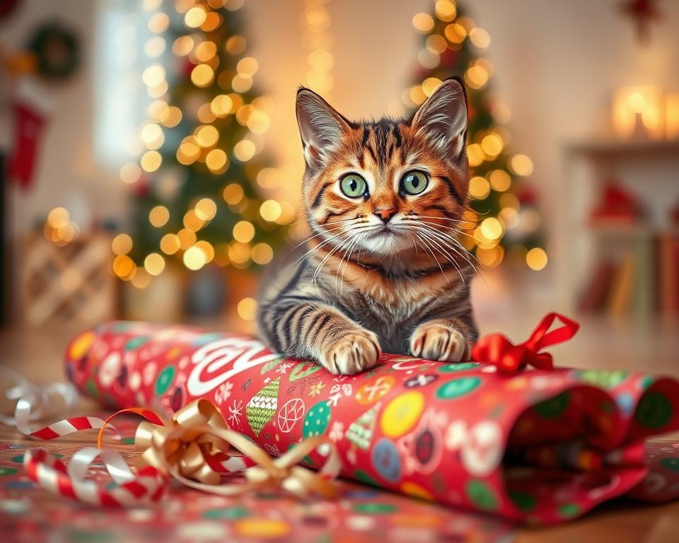 bozicni-papir-za-omatanje-i-macka božićni papir za omatanje i mačka