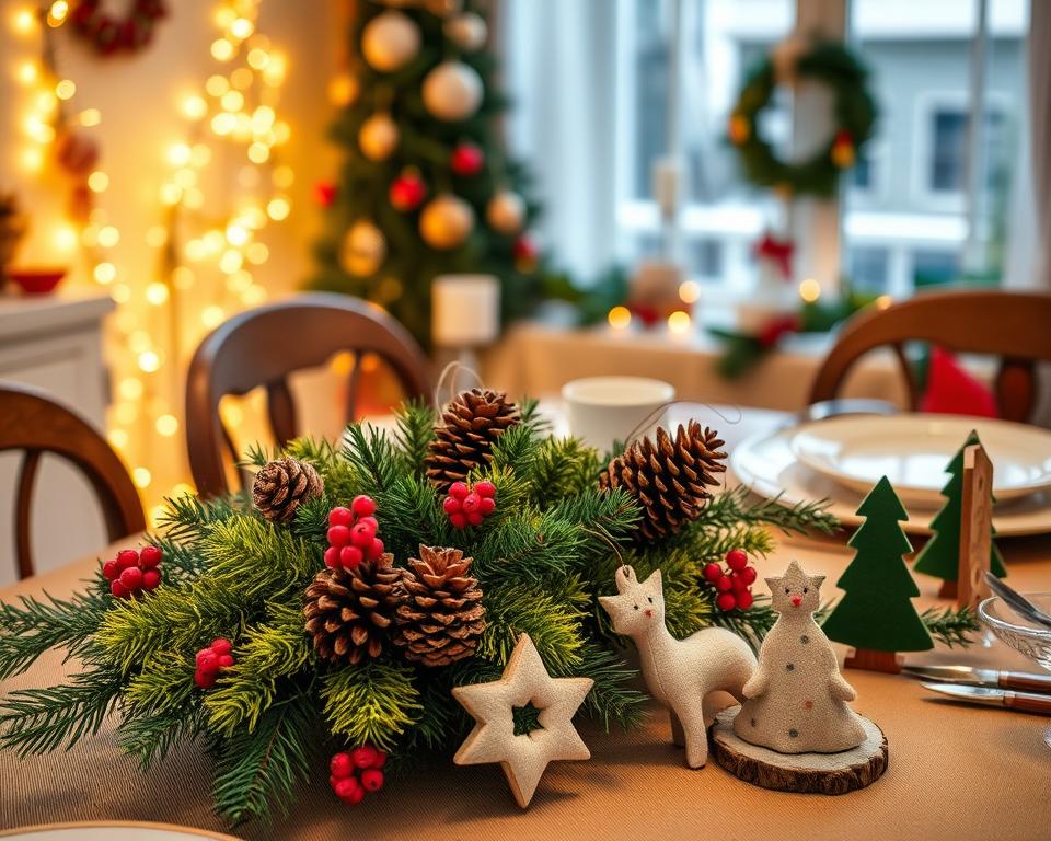 božićni stolni ukrasi i mačka
