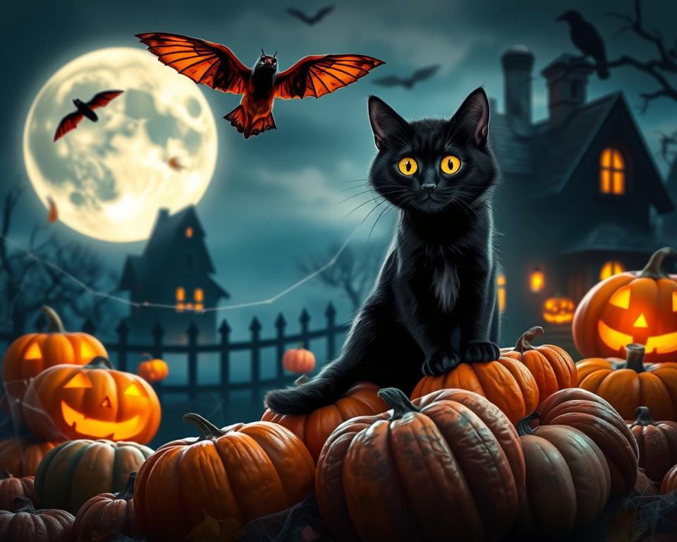 halloween-dekoracije-i-macka halloween dekoracije i mačka