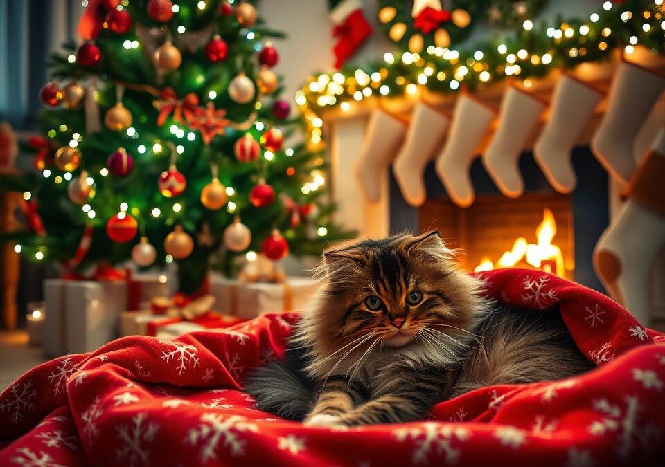 Božićno fotografiranje kod kuće s mačkom – ideje za dekor