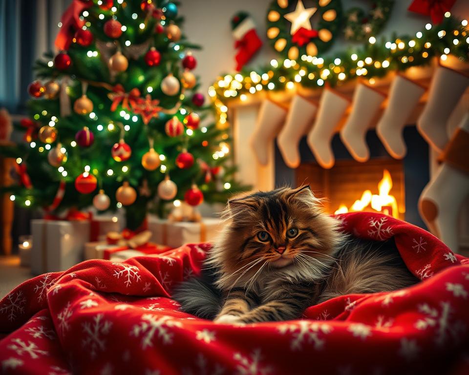 Božićno fotografiranje kod kuće s mačkom – ideje za dekor