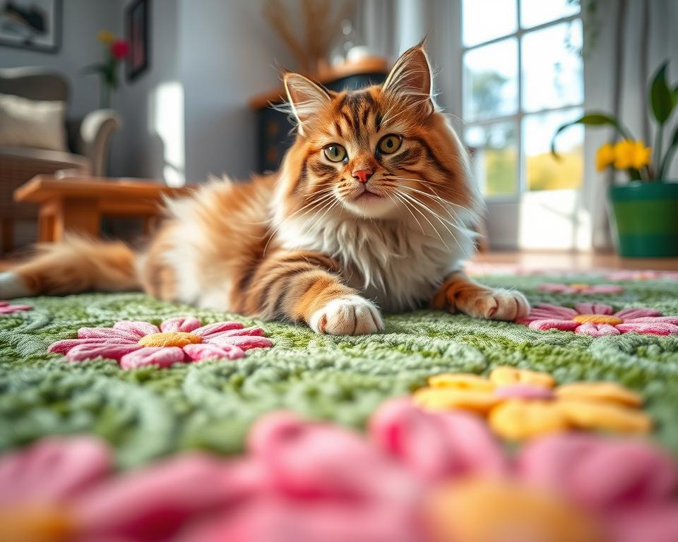 novi tepih u proljeće i mačka