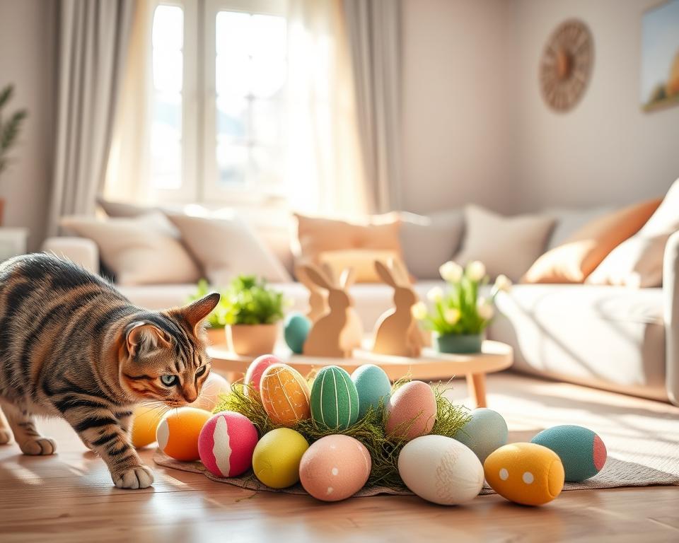 uskrsne dekoracije i mačka