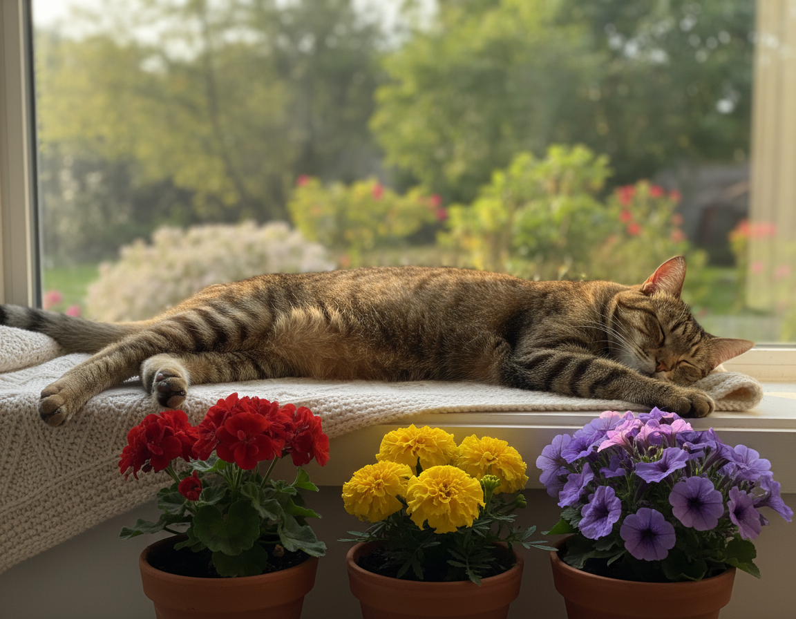 odmaranje mačke na prozorskoj dasci