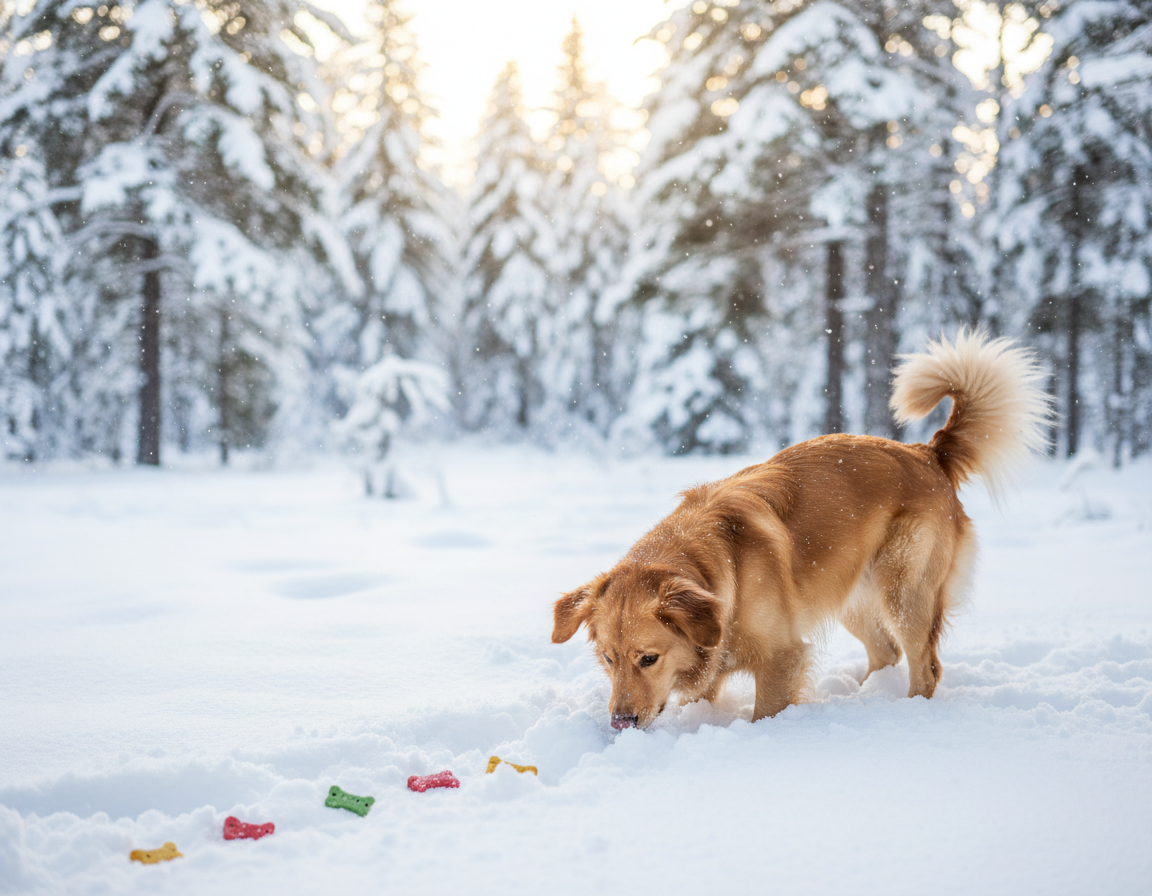 pas zima igra traženja u snijegu