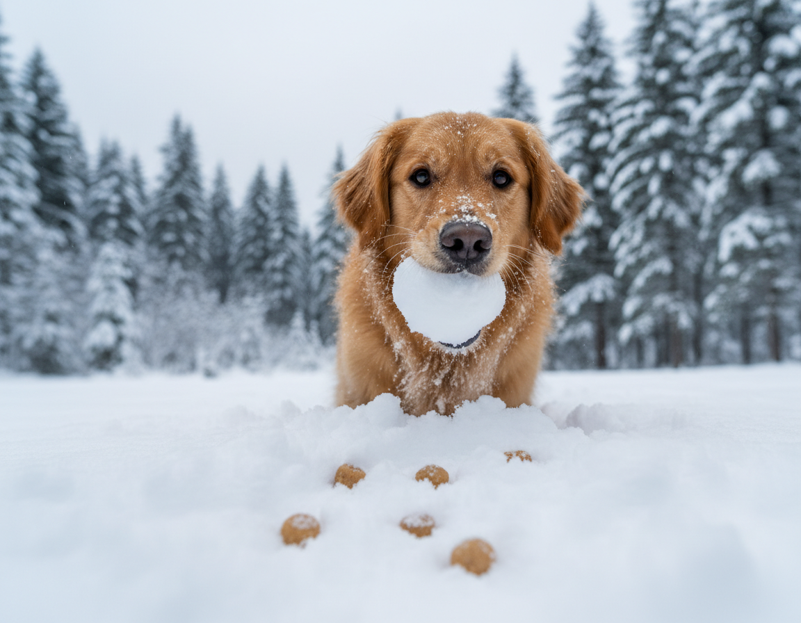 pas zima traženje skrivenih poslastica u snijegu