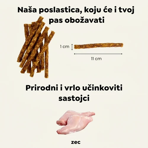 Friky Meatlover poslastice od zeca - štapići (hipoalergeni) – 100 g 2 Friky Meatlover poslastice od zeca - štapići (hipoalergeni) – 100 g - Slika 2